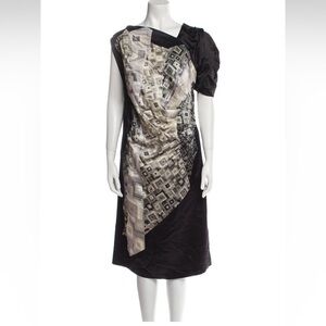 Dries Van Noten Aysmmetrical Sleeve Geometric Design Silk-Wool Dress Size 40/ 4